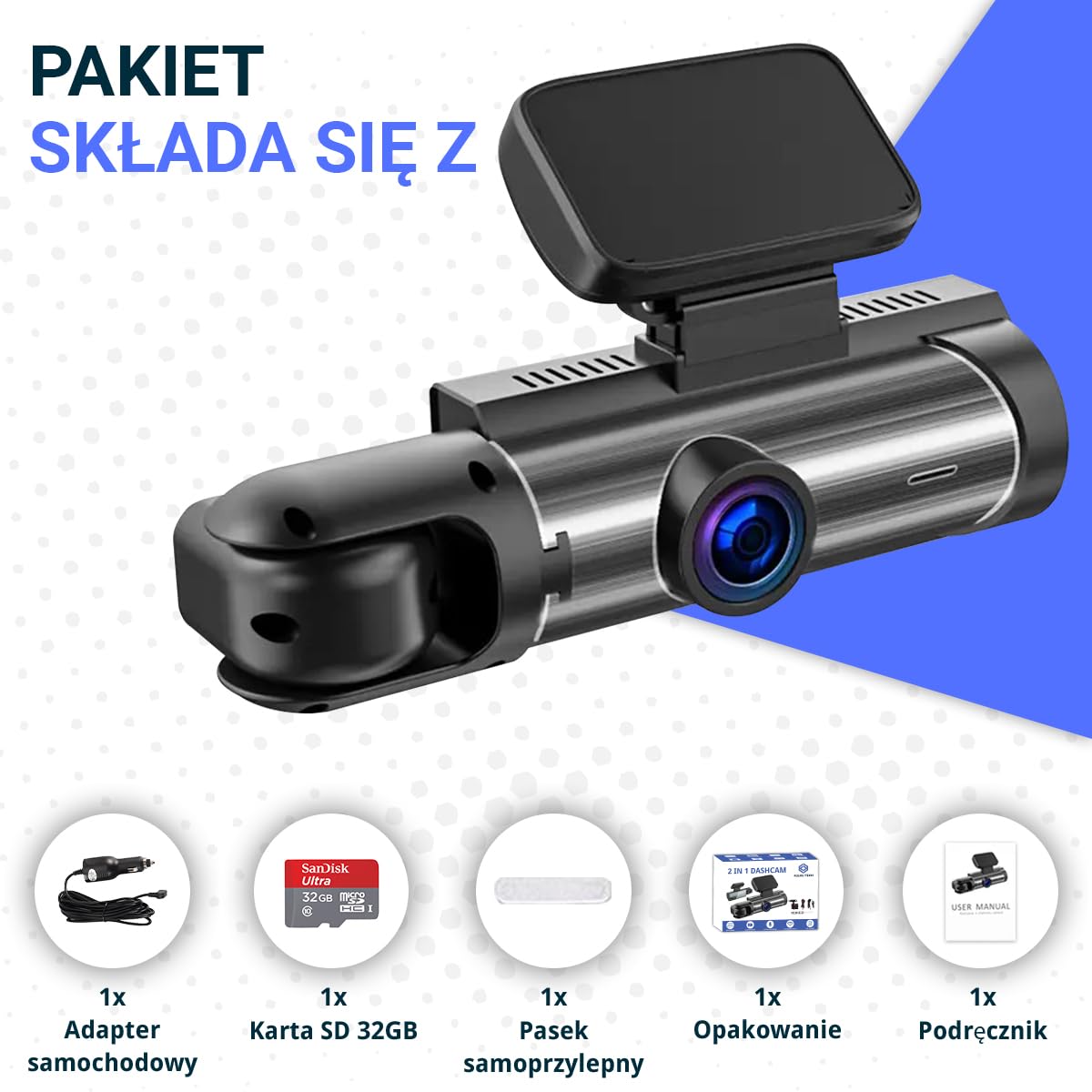 Fleau Tech Dashcam do samochodu - Zawiera WIFI i aplikację - Rejestrator jazdy z podwójnym obiektywem - Detekcja ruchu i tryb parkowania - Czujnik G - Full HD - Obiektyw szerokokątny 170°