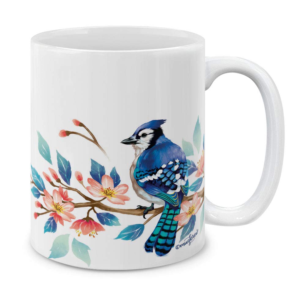 MUGBREW Blue Jay Birds Ceramic Coffee Mug Tea Cup, 11 OZ