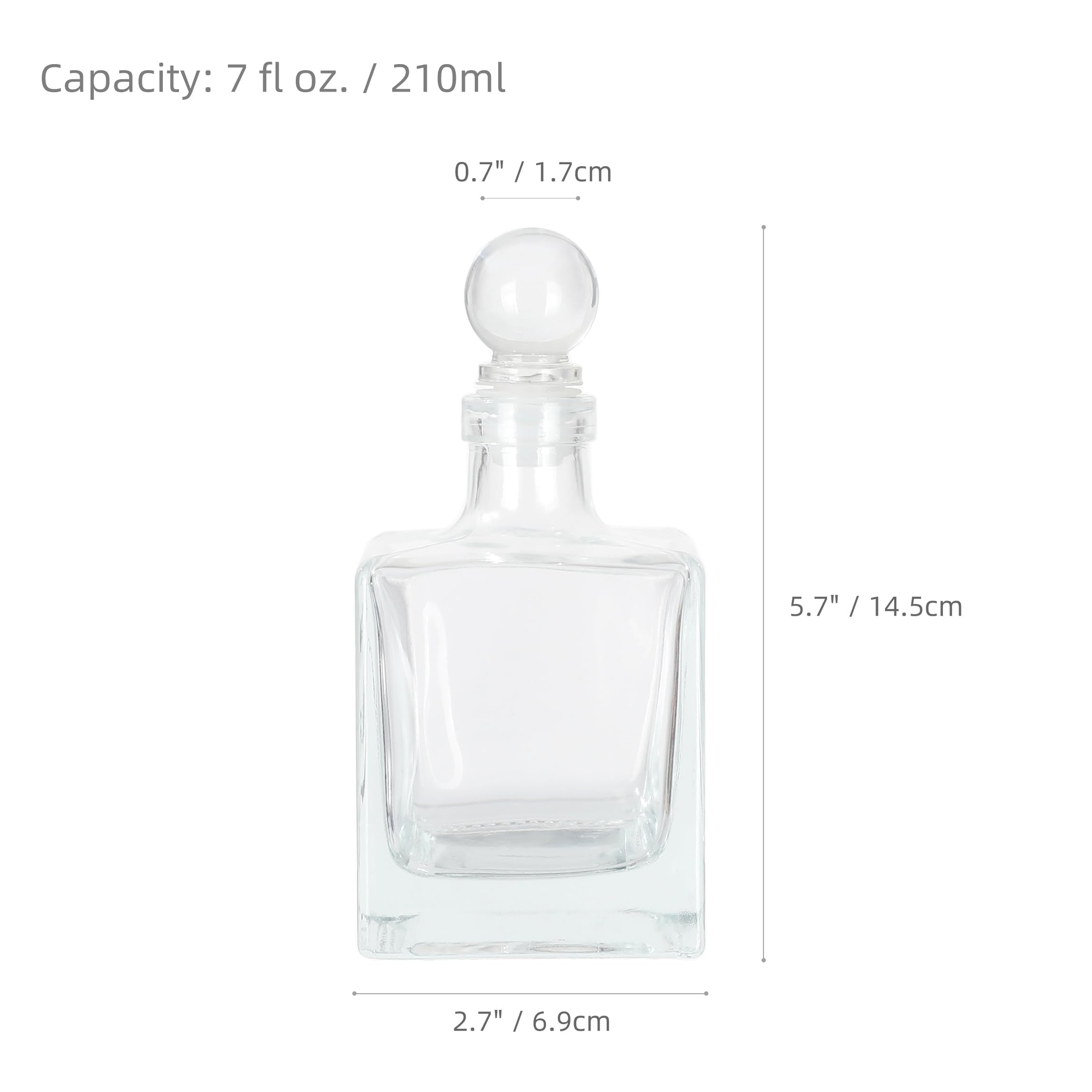 Magic Season Decorative Glass Bottle - 7 fl oz. Square Bottle (1 Set w/Glass Stopper)