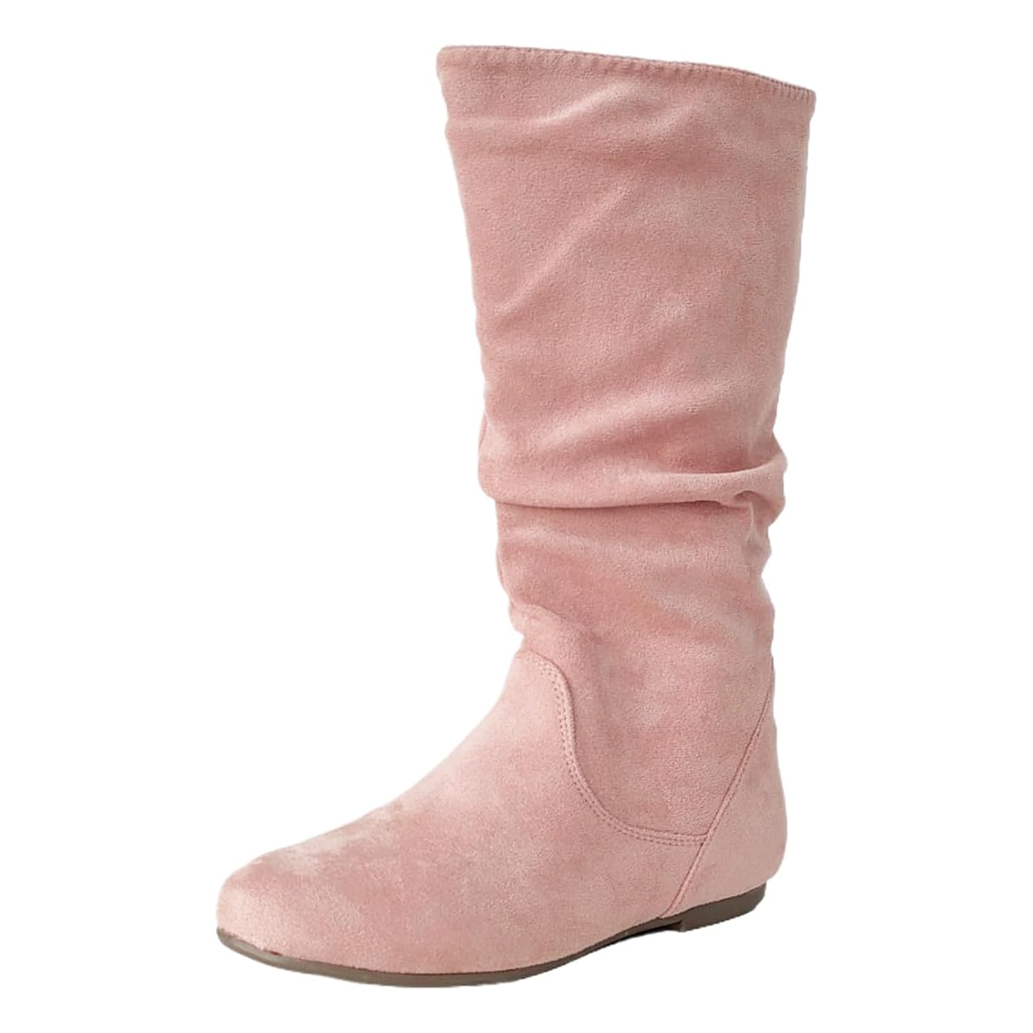 Womens Knee High Boots Soft Suede Mid Calf Boots Flat Low Heel Slouch Pointed Toe Winter Shoes with
