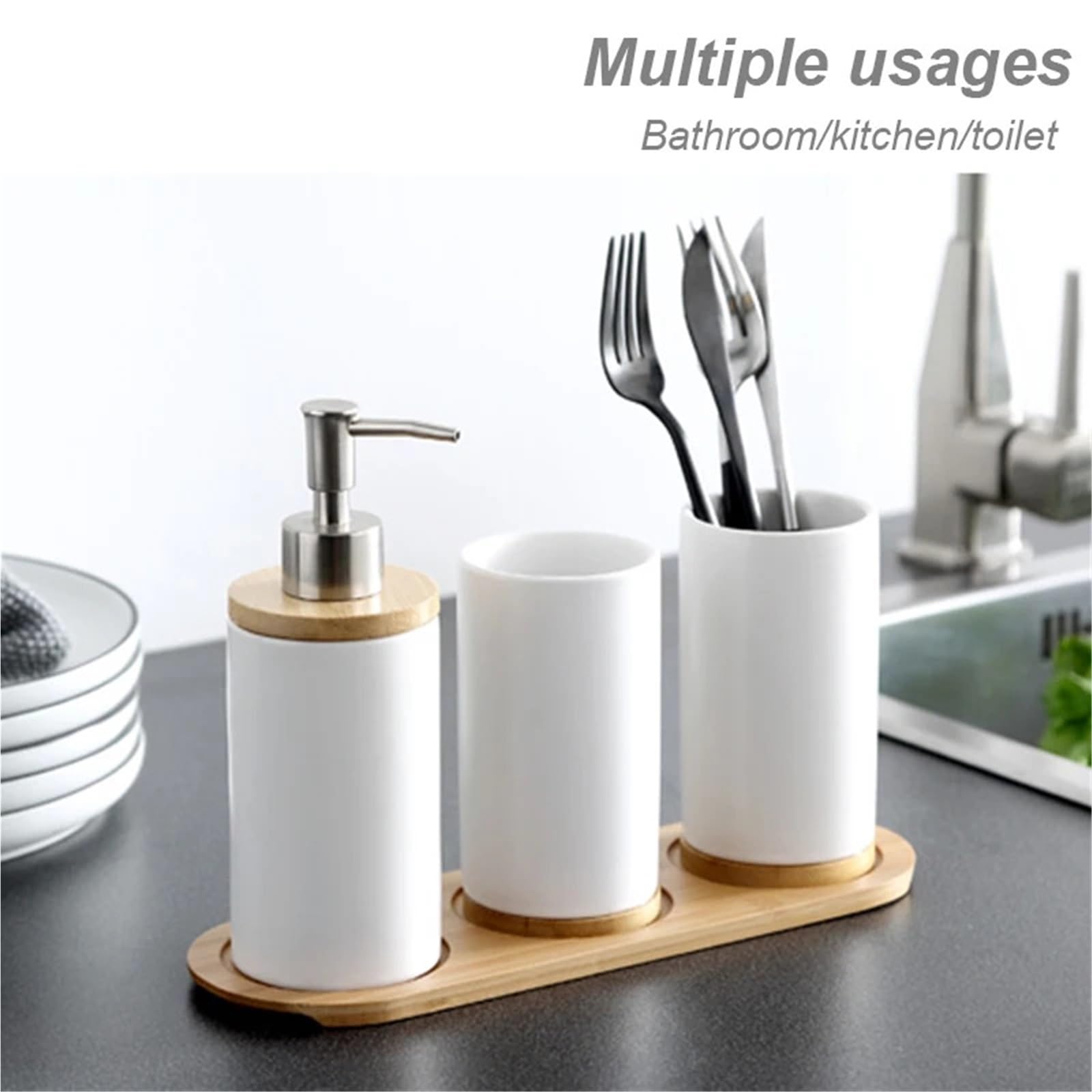 Set Bagno Set di accessori da bagno in ceramica | Con base include dispenser di sapone for bicchiere, portaspazzolino(Red)