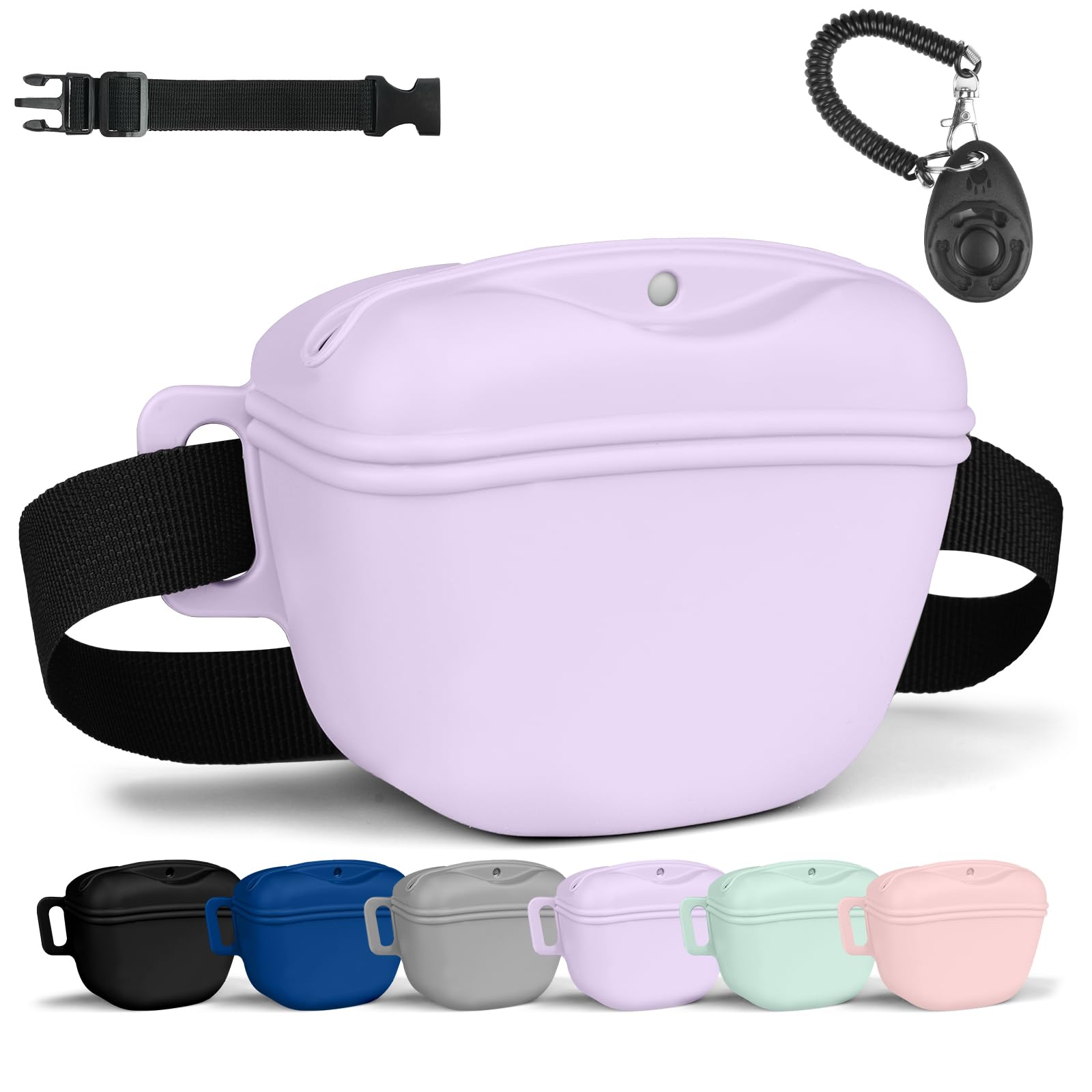 Aomig Premium Dog Treat Pouch Bag for Walking & Training, Magnetic Closure Silicone Food Bags, Portable Purple Container