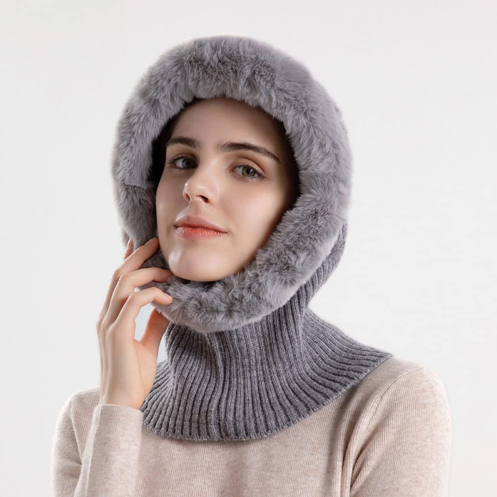 SAEEKOWarm Hat One-Piece Scarf For Women, Knitted Plush Furry Cap Hat Pullover Hat, Face Cover Hats,Thermal Gear For Cold Weather