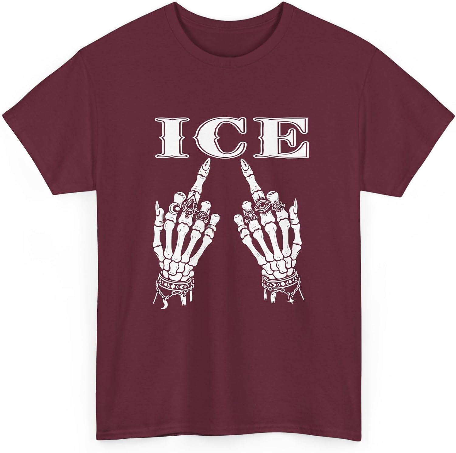 ICE Skeleton Middle Finger Hands Goth Witchy Political Protest Social Justice Activist Graphic Maroon