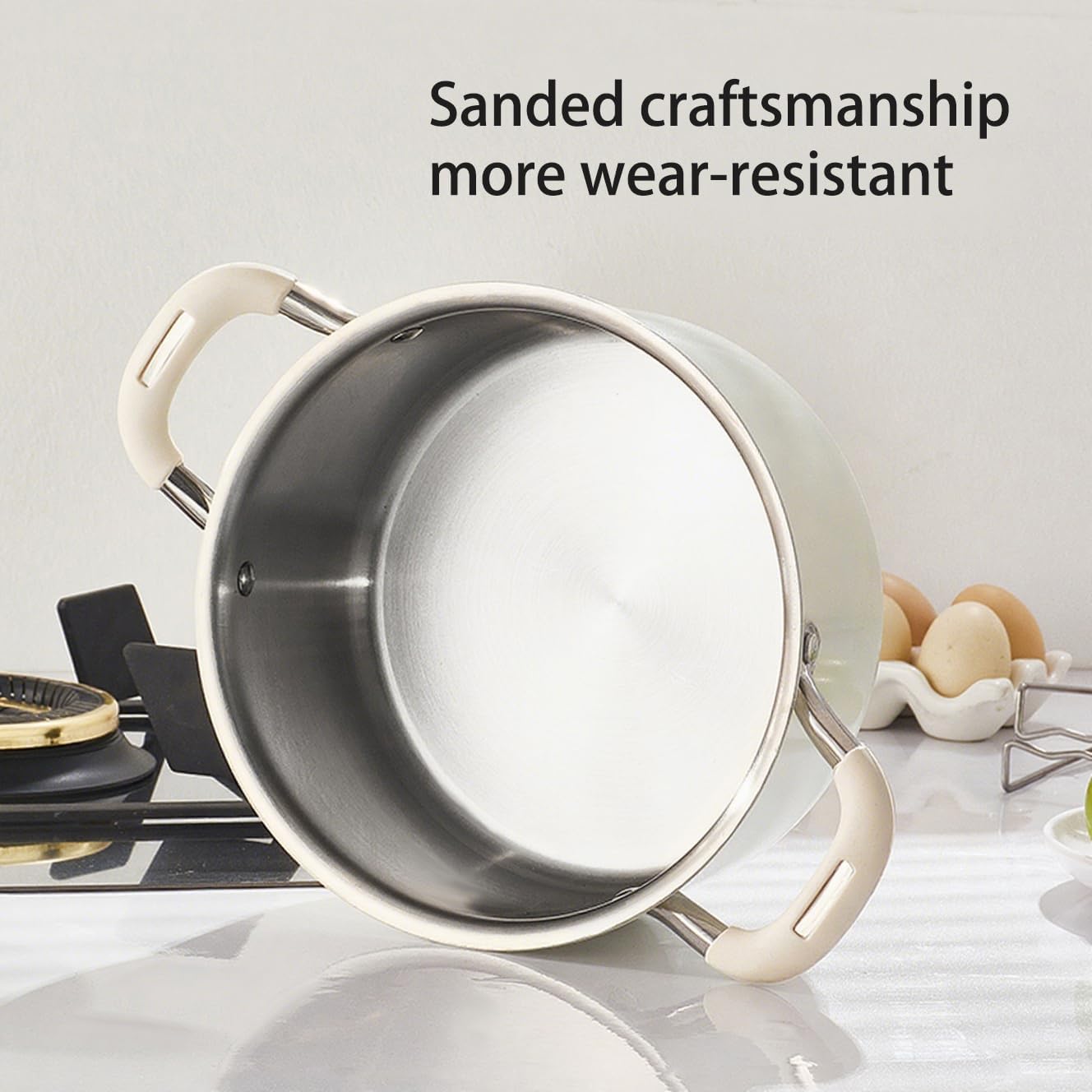 Domini Ceramic Stainless Steel（304）Saucepan with Steamer,Soup pot with Glass Lids，Sauce Pot with Triply Bottom Induction Compatible for All Cooktops,4QT(Steamer）