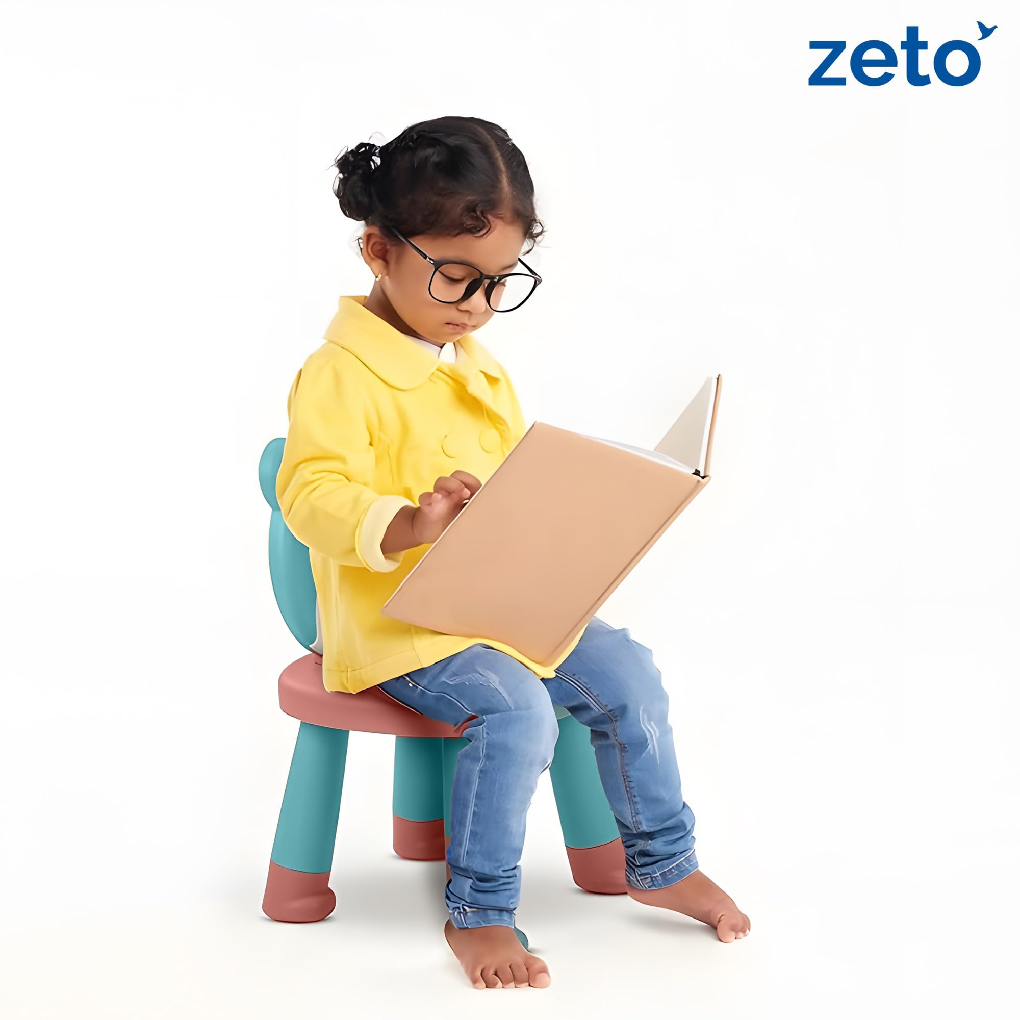 Zeto Baby Chair for 2 to 5 Years (TeddyTheme) – High Plush Back Rest, Sturdy, Anti-Slip, Easy to Clean Chair for Kids – (Orange, Blue) 4