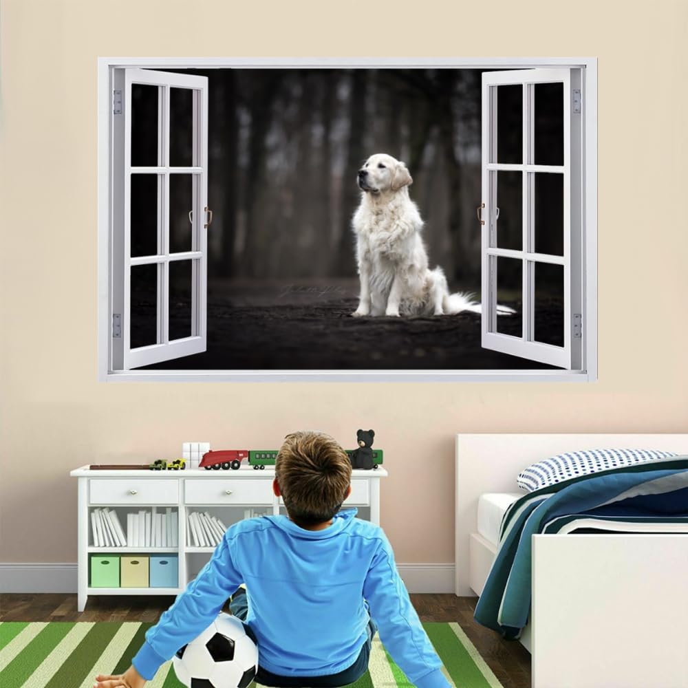 3D Wandtattoos Durchbruch Wandbild Hund Kinderzimmer Aufkleber Wandaufkleber Wandsticker für Kinderzimmer Junge Mädchen Teenager Zimmer Wohnzimmer Schlafzimmer 120x80cm