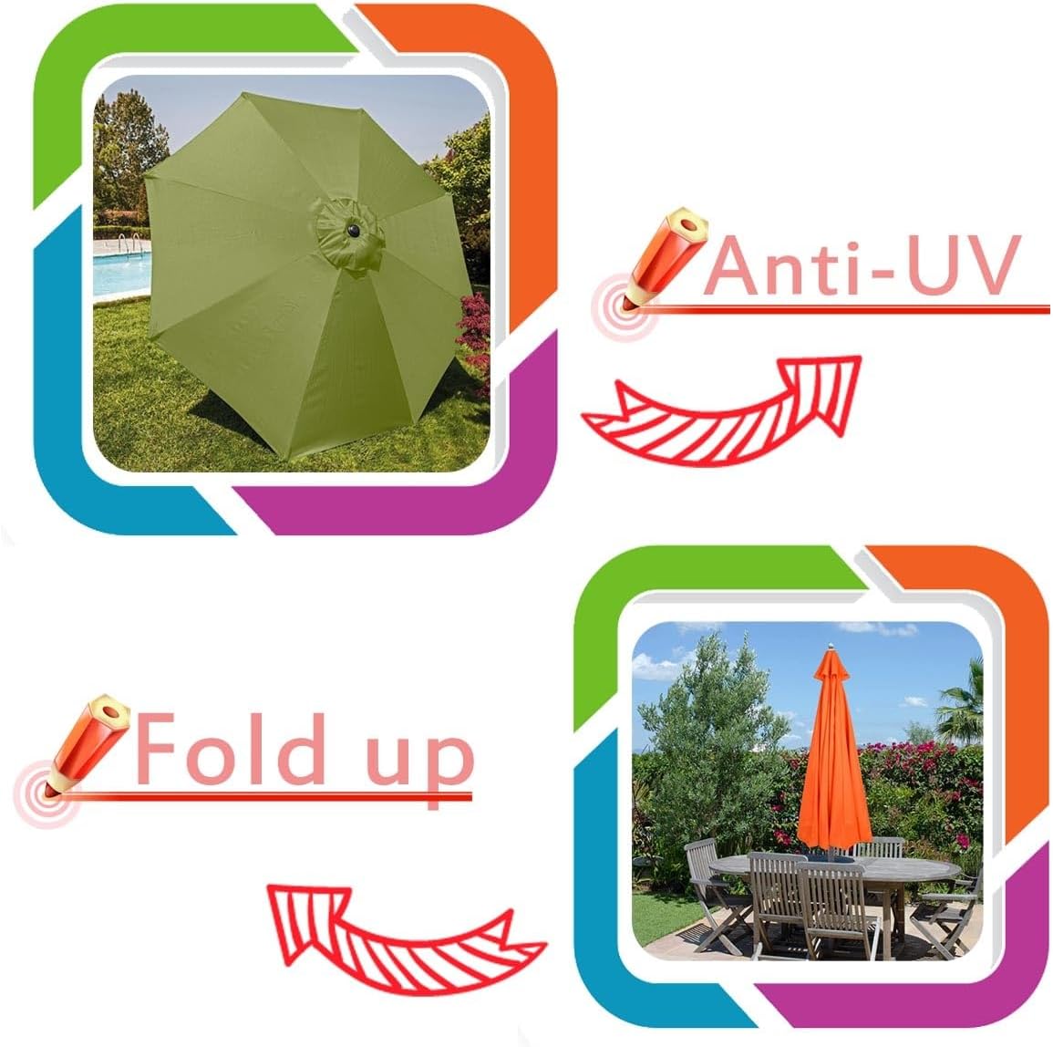 Covers 7.5ft Market Patio Canopy 8 Ribs UV Blocking Replacement Canopy Protective And Water Resistant 8 Colors