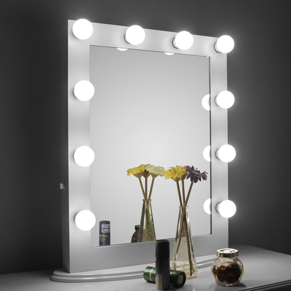 HOMELO White Hollywood Makeup Mirror with Light Vanity Mirror with Dimmer, Dressing LED Illuminated Cosmetic Mirror, Vanity Table Top Standing or Wall Mouted Lighting Mirror