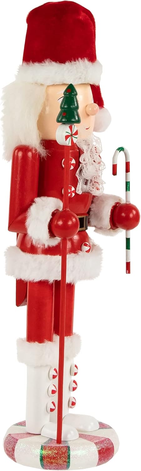 Northlight 13.75" Red and White Peppermint Twist Mrs. Claus Wooden Christmas Nutcracker