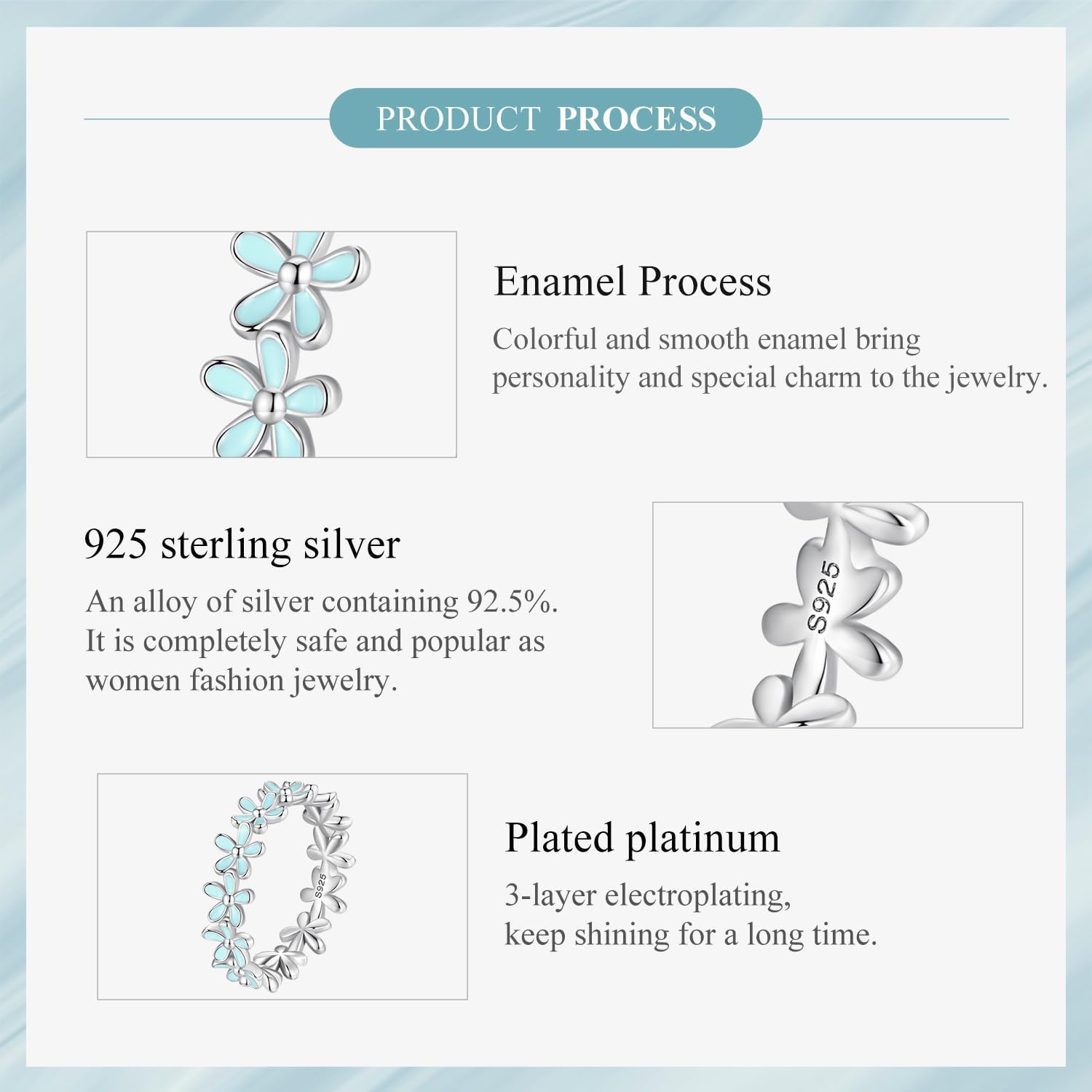 BISAER 925 Sterling Silver Blue Flower Ring Blue Color Floral Stack Solitaire Finger Rings for Women Teens Gift Jewelry - Image 6