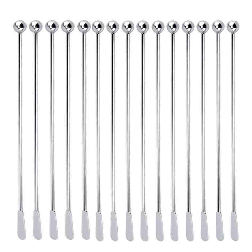 CTRLZS 15 Pcs Reusable Swizzle Sticks Coffee Stirrers Beverage Stir Sticks Stainless Steel Cocktail Swizzle Sticks with Small Rectangular Paddles