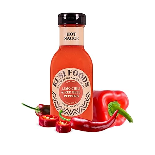 Kusi Foods Salsa picante peruana 8.5 onzas, chile limusino y pimientos rojos, fermentados 50 días, ingredientes naturales, salsa perfecta para