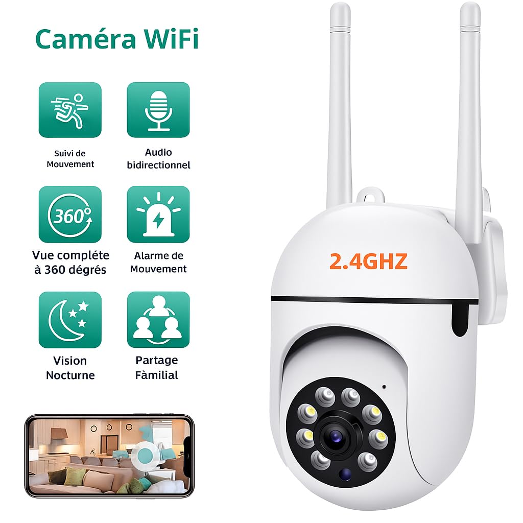 Juego de 4 Cámaras de Vigilancia WiFi 1080P 3MP 360° 5GHz/2.4GHz, Visión Nocturna, Audio Bidireccional, Detección de Movimiento