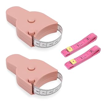 4 Pcs Body Measuring Tape, Waist Measuring Tapes, 60 Inch/150cm, Self-Tightening Body Fat Measuring Tape Set with Push Button Lock for Tailors, Sewing, Fitness, Accurate Body Measurements, Pink