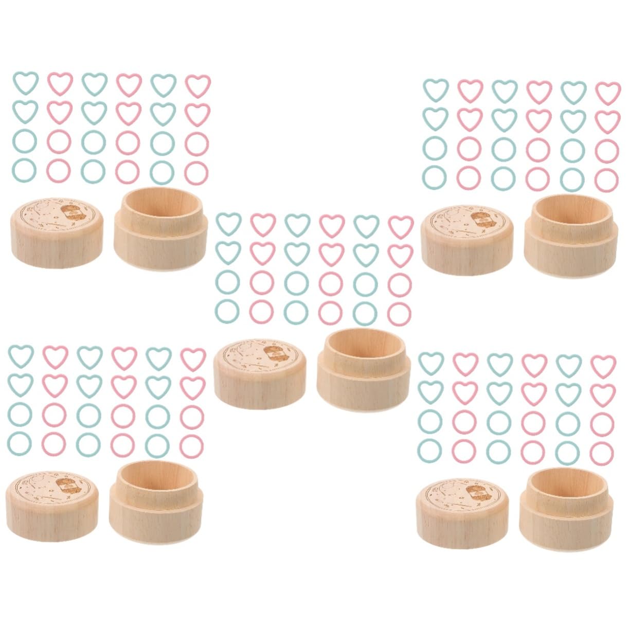 DOITOOL 5 Sätze Rundes Holz Strickmarkierer Set mit Aufbewahrungsbox Herzen Pastellblau Handgefertigte Maschenmarkierer für Stricken und Häkeln Praktisch und Leicht zu Transportieren