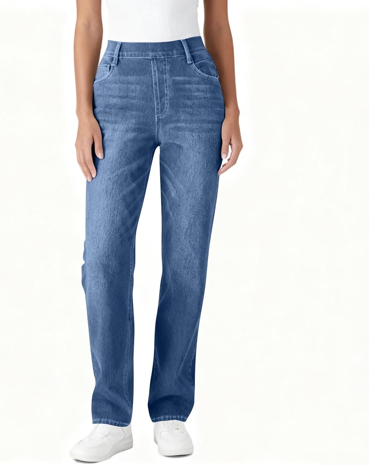 Jeans for Women Stretchy High Waist Tummy Control Fake Denim Pants Elastic Waisted Slim Fit Straight Leg Casual Work Trousers