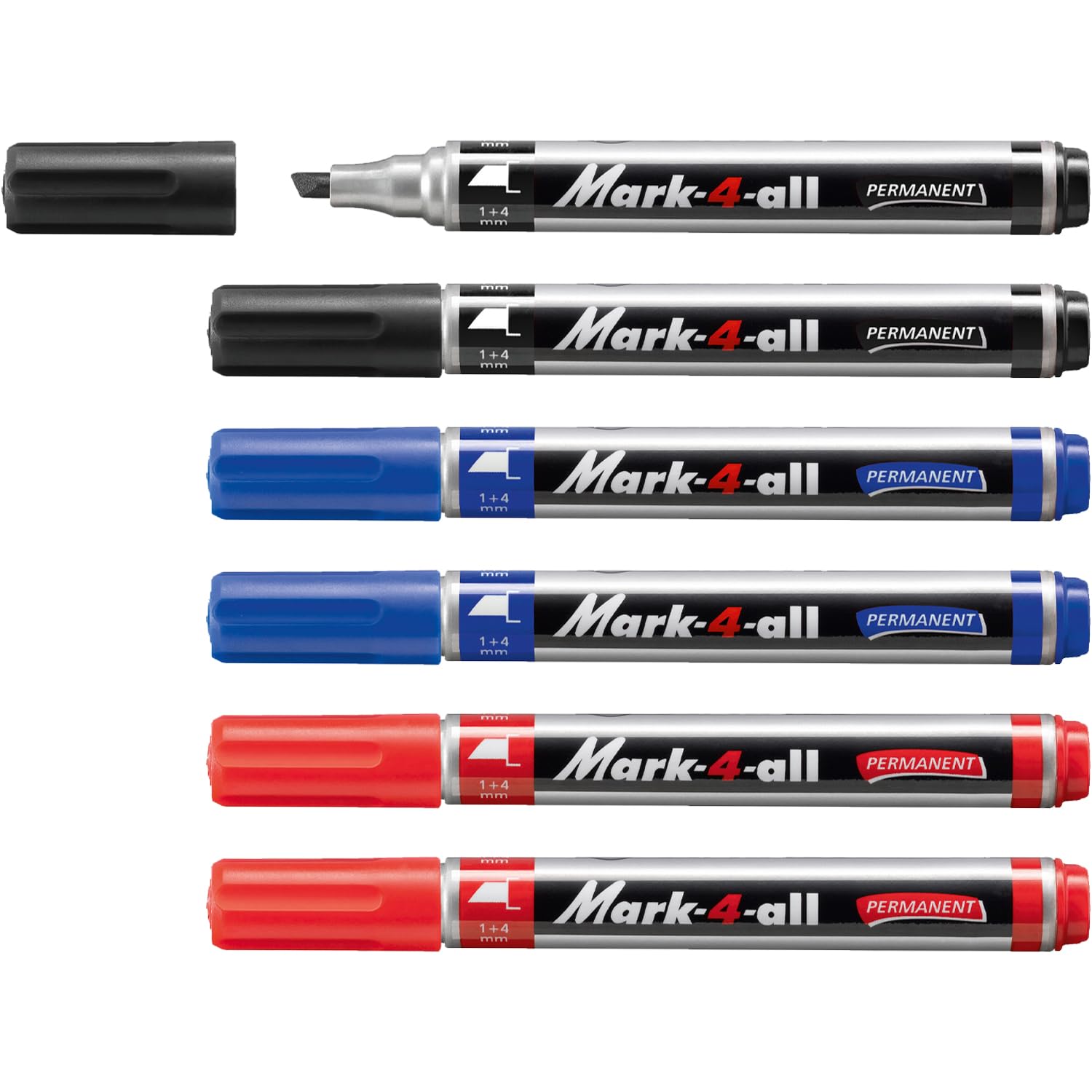 STABILO Mark-4-all - Permanent Marker Pen - Chisel Tip - Pack of 12 - Black, Blue, Red