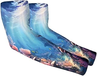 Ocean Unserwater UV Sun Protection Arm Sleeves, Coral Fish Gardening Sleeves with Thumb Hole Farm Cooling Arm Sleeves for Women Men