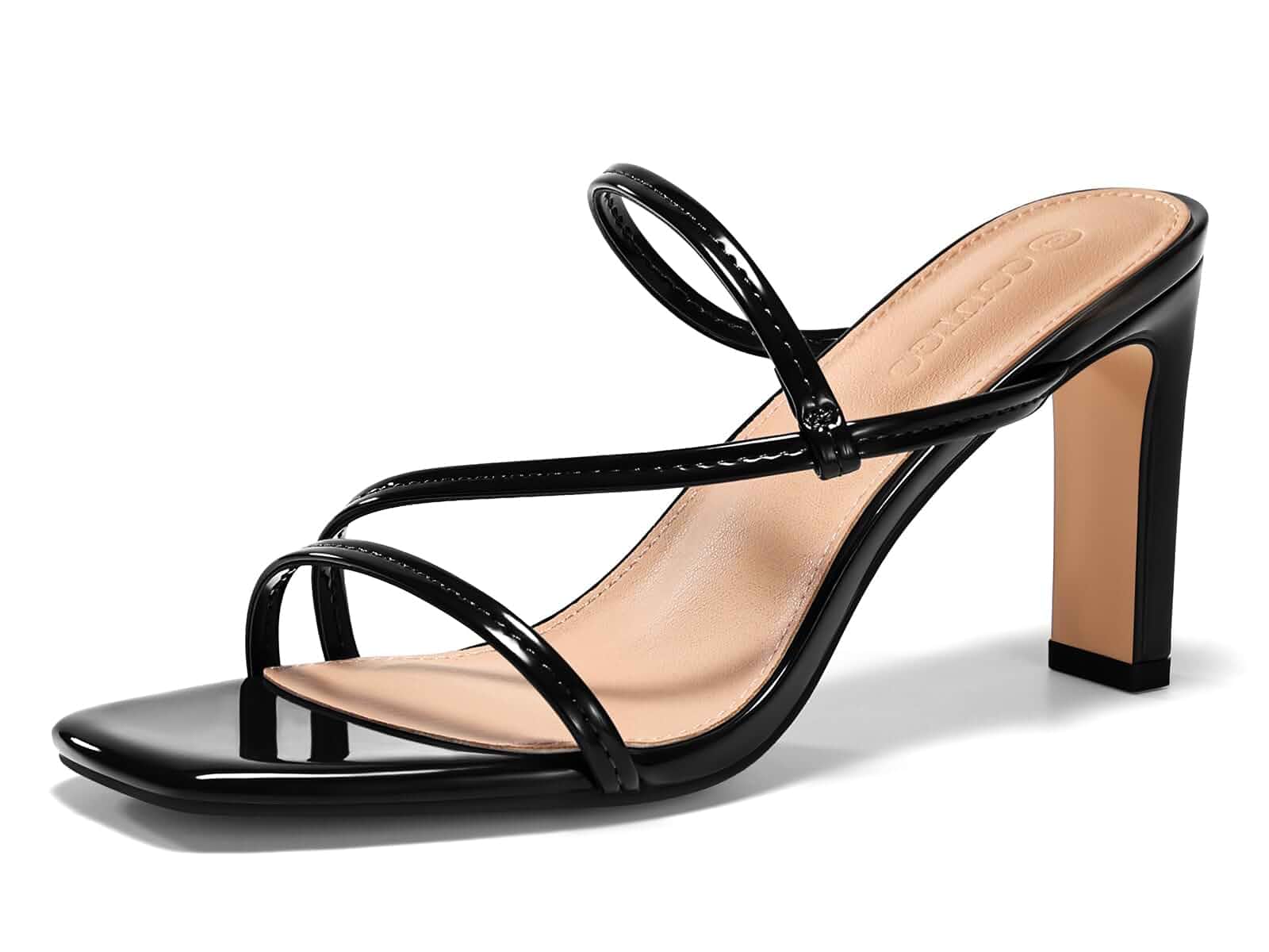 Coutgo Womens Strappy Chunky Heels Sandals Square Open Toe Slide Sandals Slip On Summer Dress Shoes