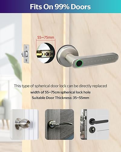 Miniatura 7 de Nuevo Cerradura inteligente Cerradura de puerta de huella digital TTLock Cerradura de puerta inteligente plateada Cerradura de puerta de entrada sin