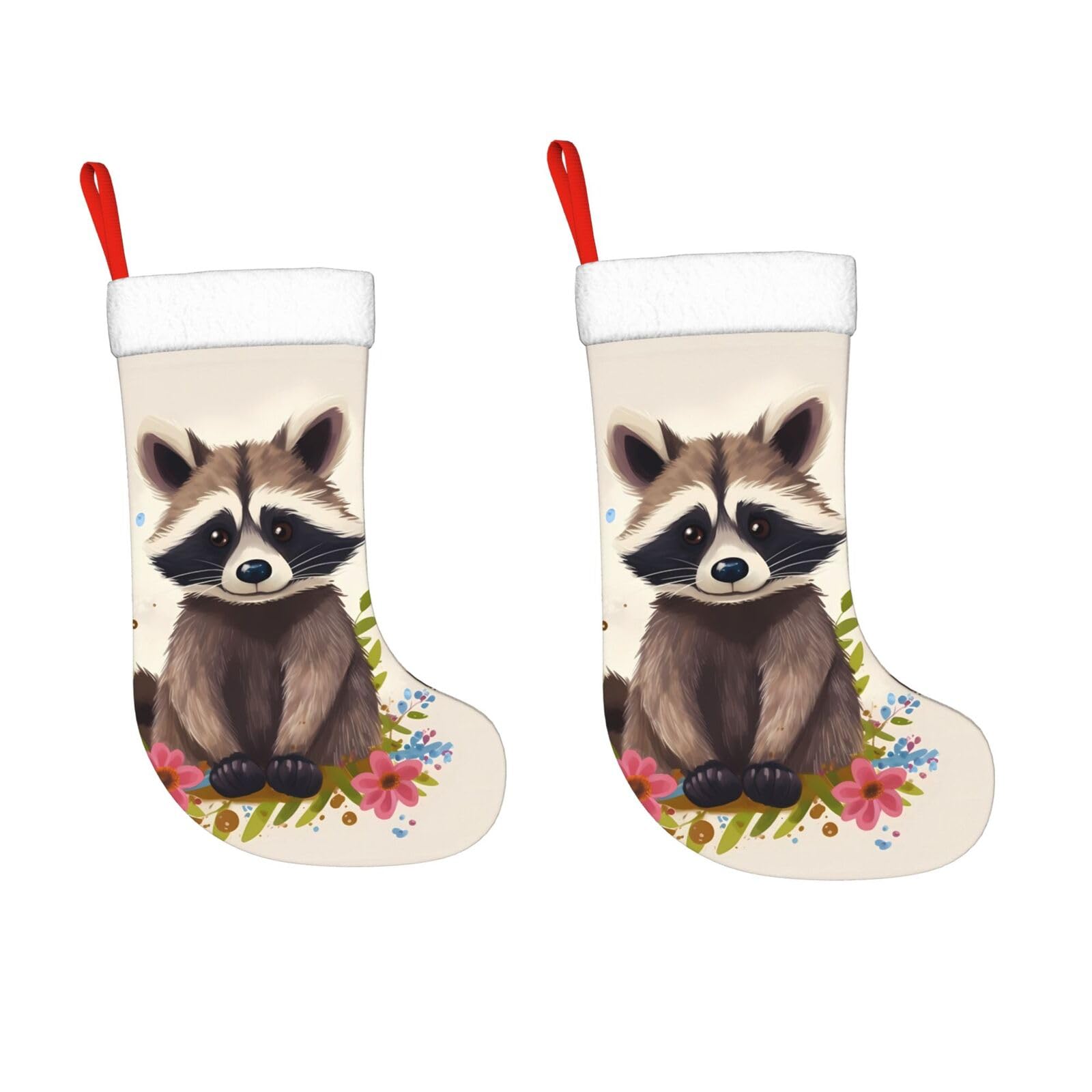 KLOPH 2 Pack 18 Inches Christmas Stockings Personalized Raccoon Xmas Stocking Hanging Decoration Fireplace Stocking for Holiday Xmas Tree Christmas Fireplace Decor Gifts