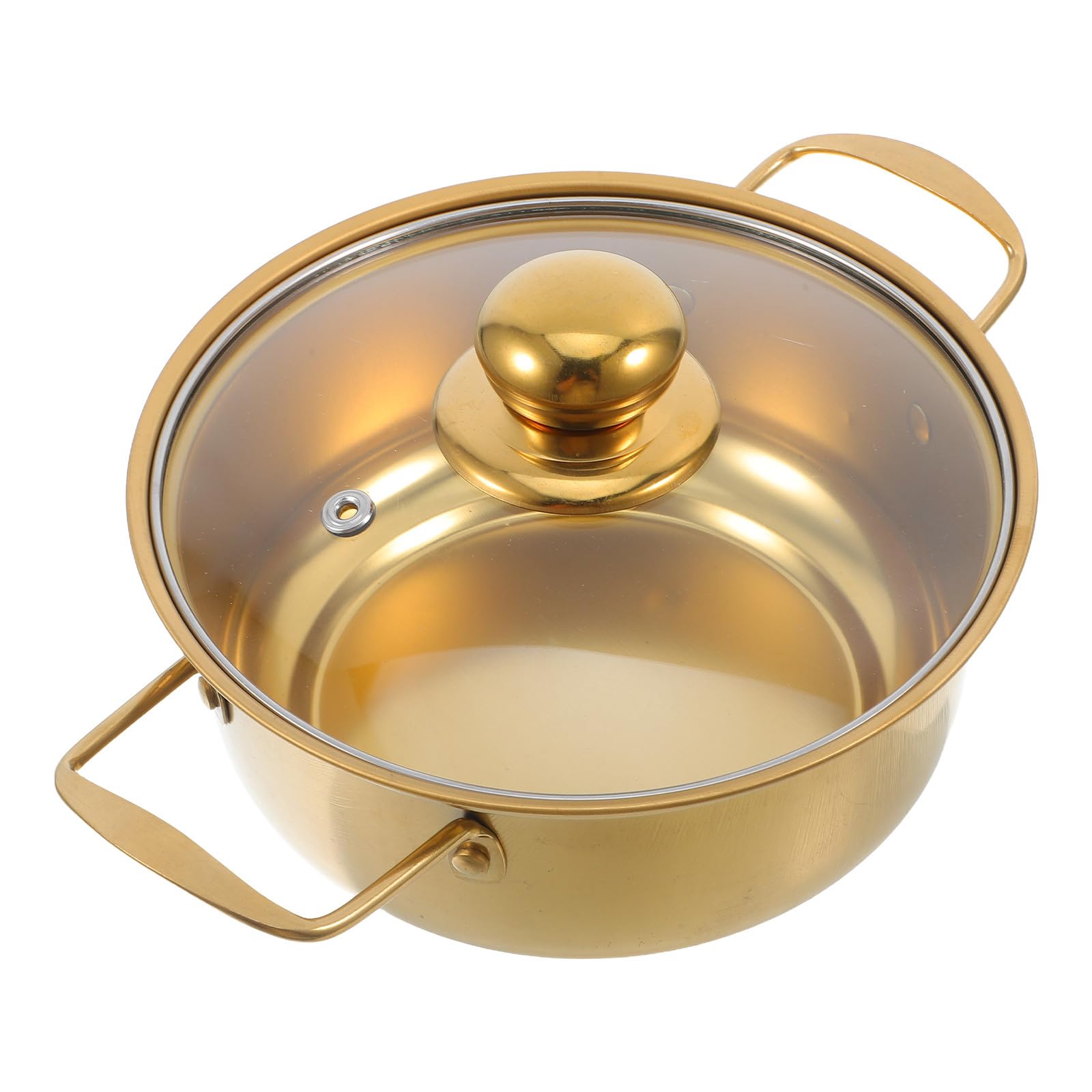 Marmite à ramen coréenne 18 cm en acier inoxydable doré avec couvercle en verre