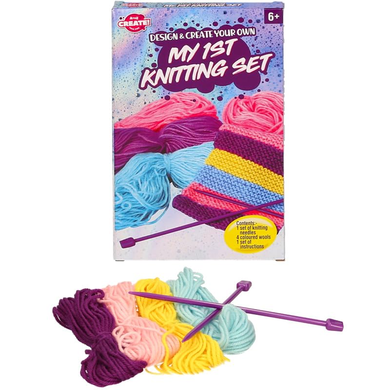 My 1st Knitting Set Design and Create Your Own is Ideal for Beginners and Children Kit Includes Instructions Coloured Wool and Needles (1 Pack)