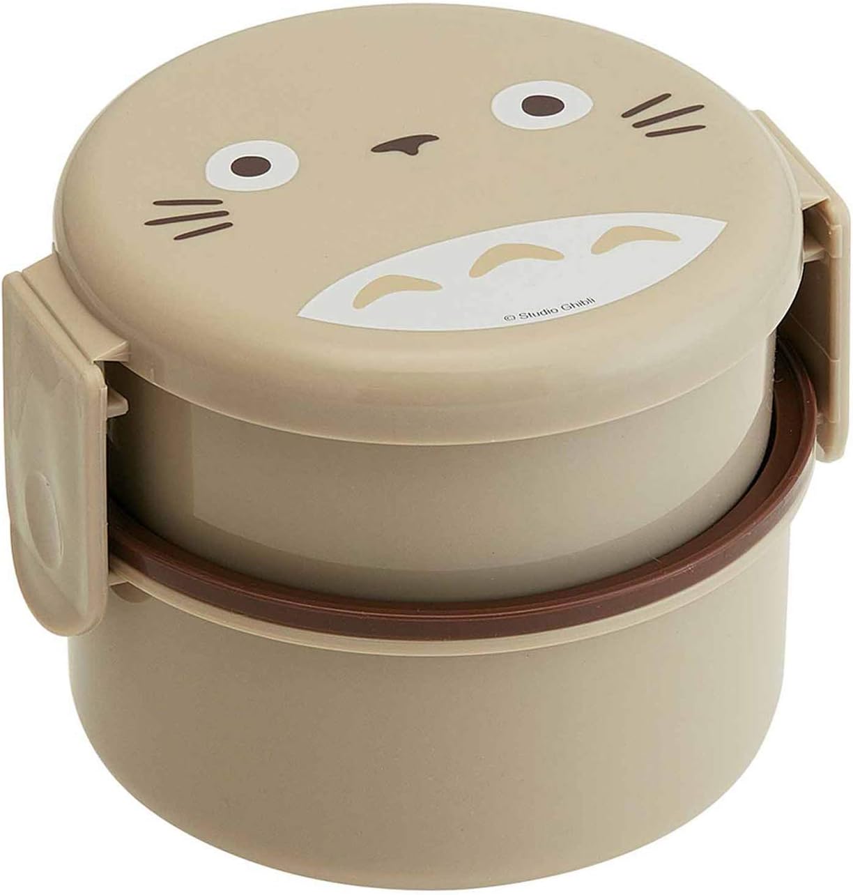 My Neighbor Totoro 2 Tier Round Bento Lunch Box with Folk (17oz) - Authentic Japanese Design - Microwave Safe - Brown