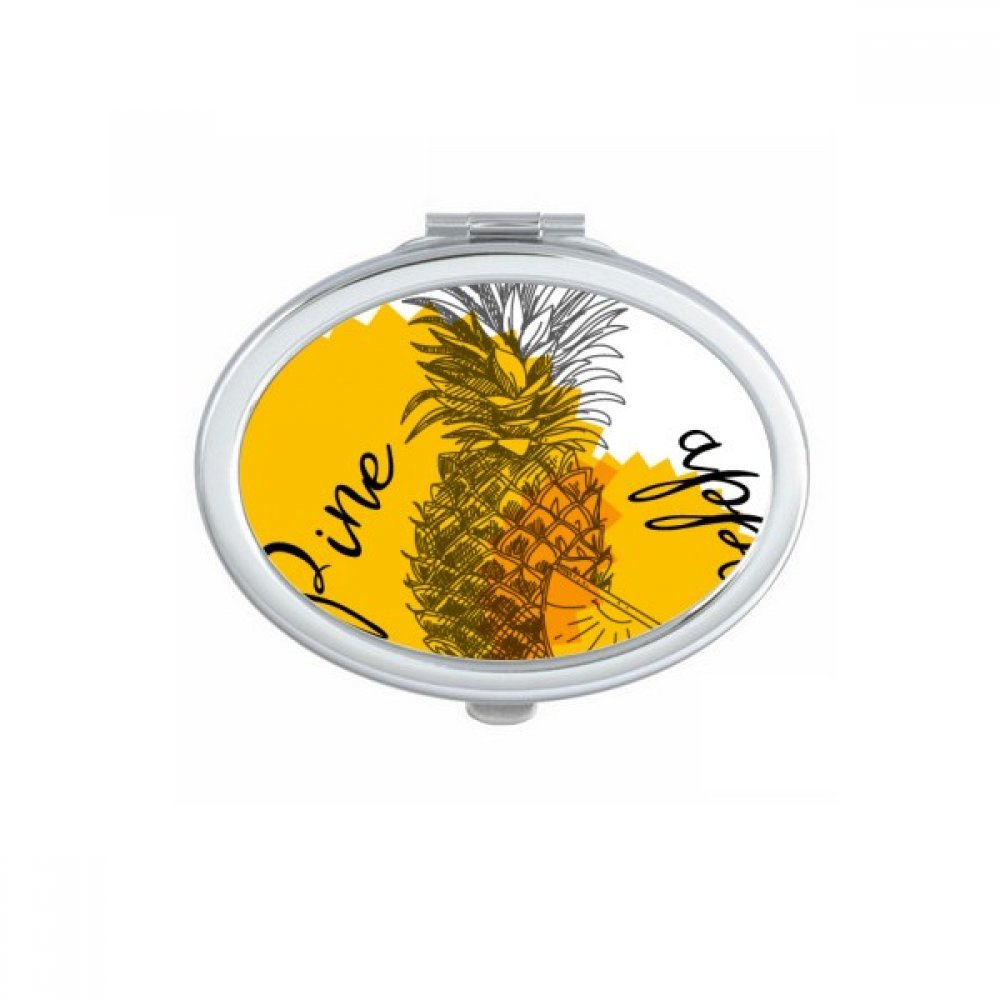 Miroir de poche de forme ovale au dessin d'ananas noir mignon