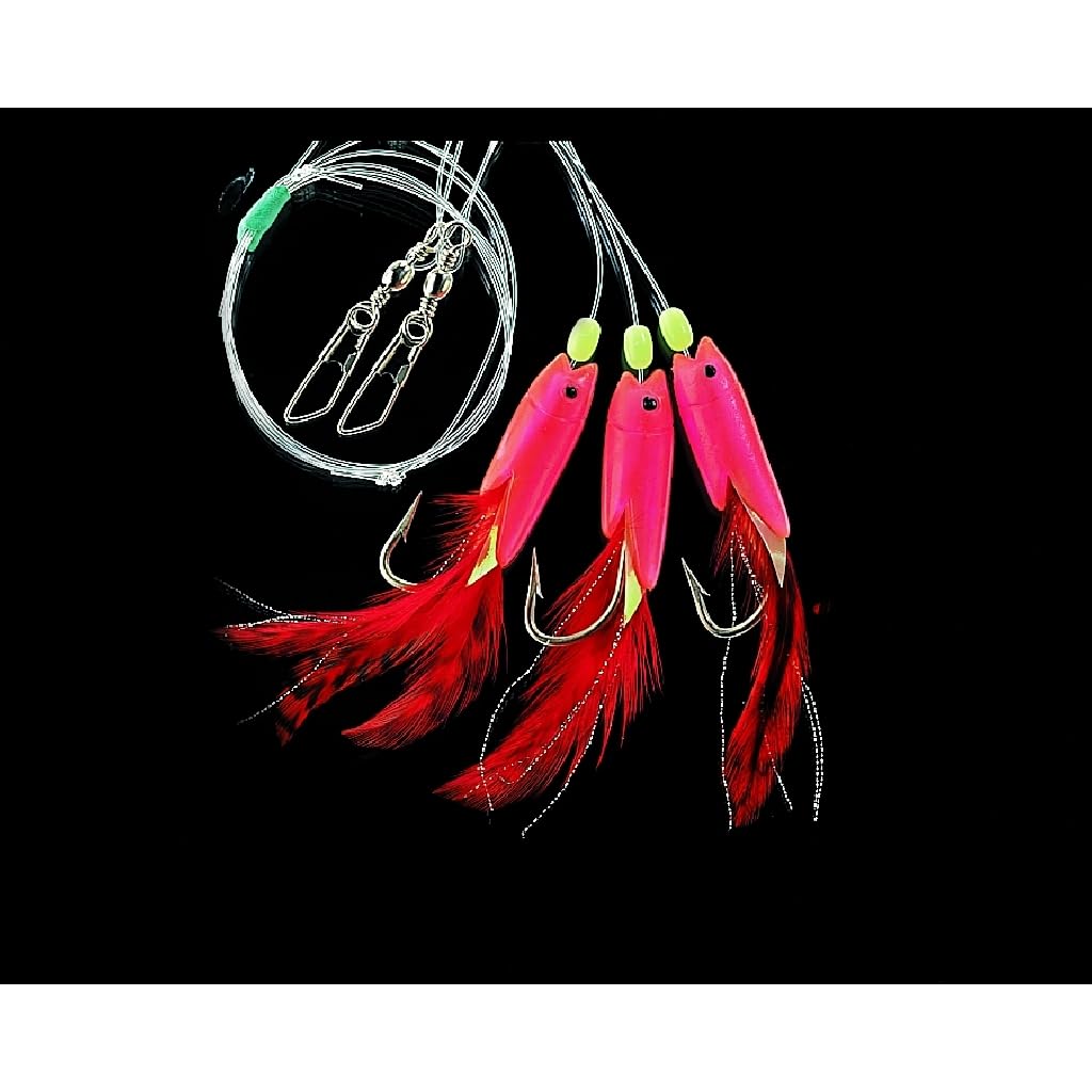 Set of 2 cod rigs, pilk leader by Jenzi, 3 arms rubber fish, luminous Norway, fully assembled, length 140 cm, hook size 6/0 - Image 2