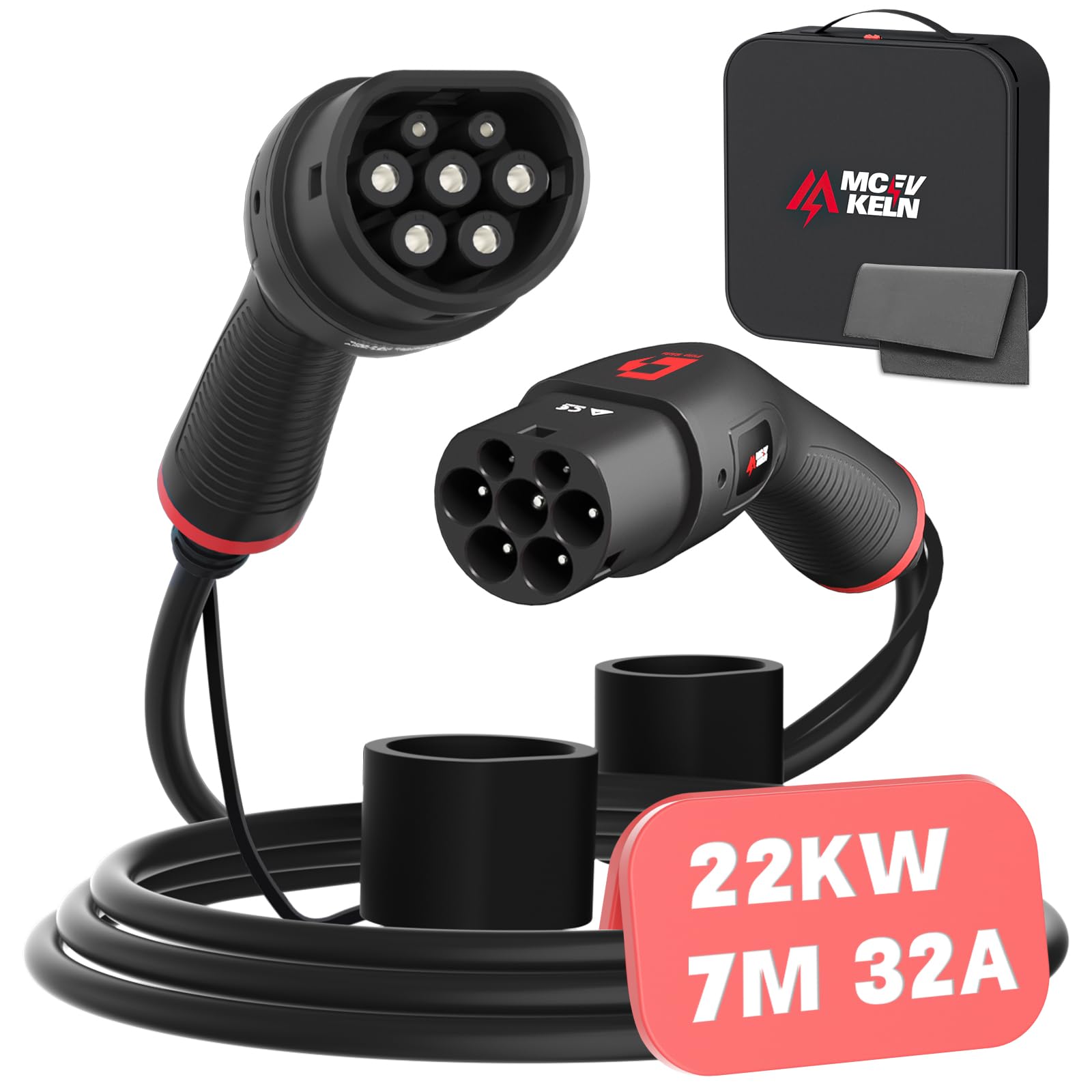 MCEVKELN Cable de Carga Coche Electrico Tipo 2 |32A 22KW | Trifásica |5 Metros |Tipo 2 a Tipo 2 | Cargador EV Cable de Carga IEC 62196-2 para Vehículos Eléctricos y Híbrido Plug-in, con Bolsa — view 10