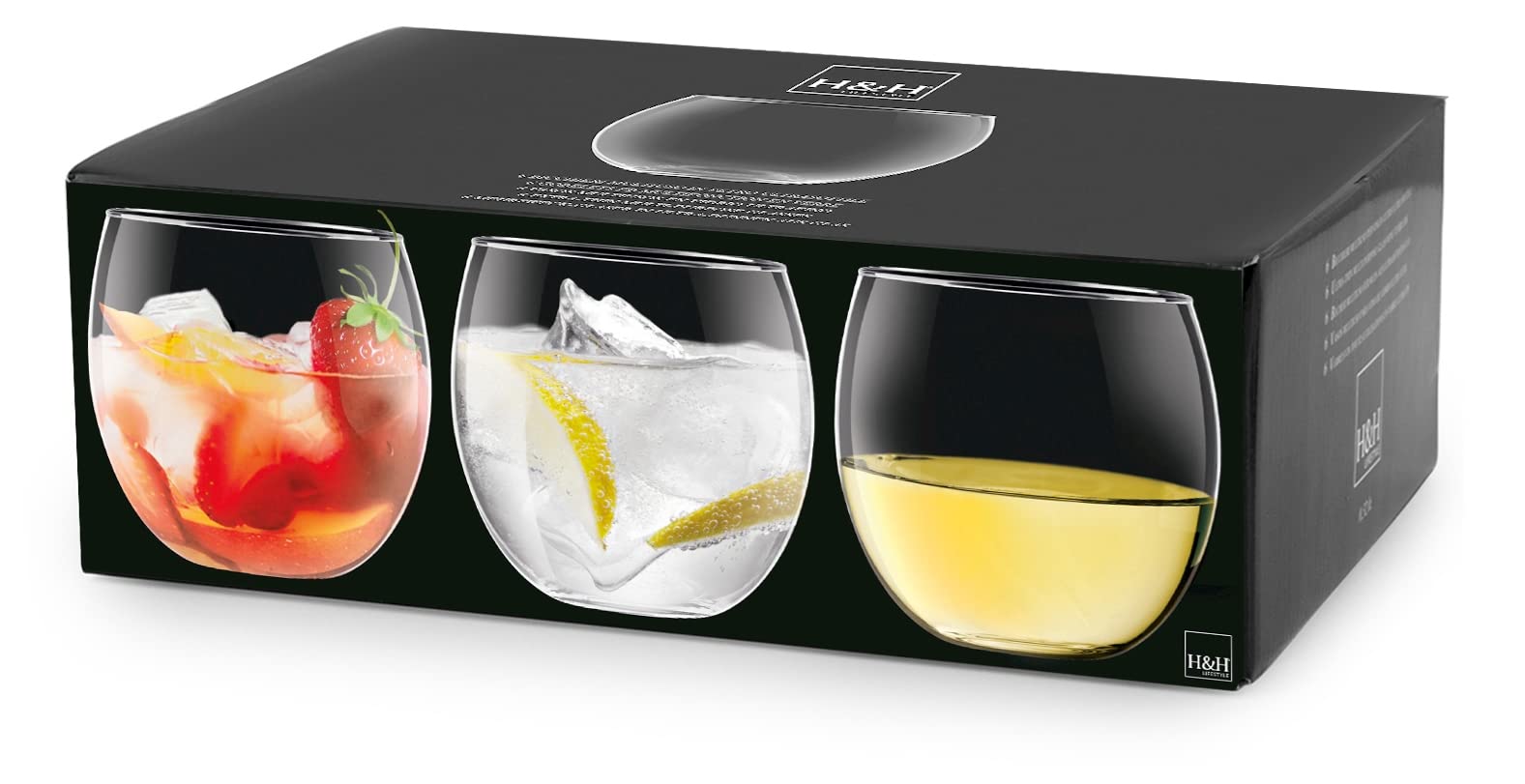 H&H set 6 bicchieri vino, Bubbly, in vetro trasparente, capacità 320 cc, lavabili in lavastoviglie