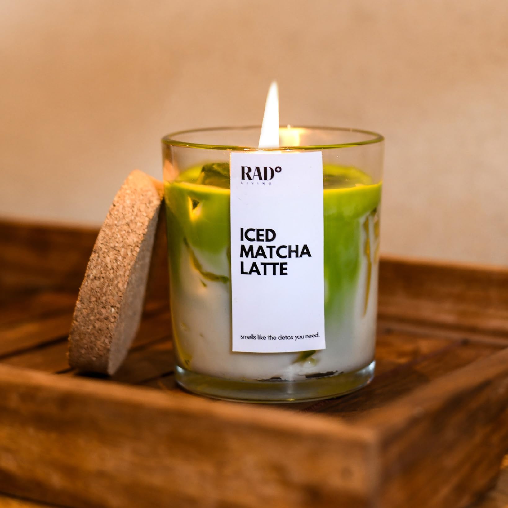 Rad Living - Festival Special Iced Matcha Latte - Sweet Vanilla Scented | Glass & Soy Wax Green Candle | 60Hour Burn Time | Perfect for Home Décor | Ideal for Gifting on Special Occasions or Festivals