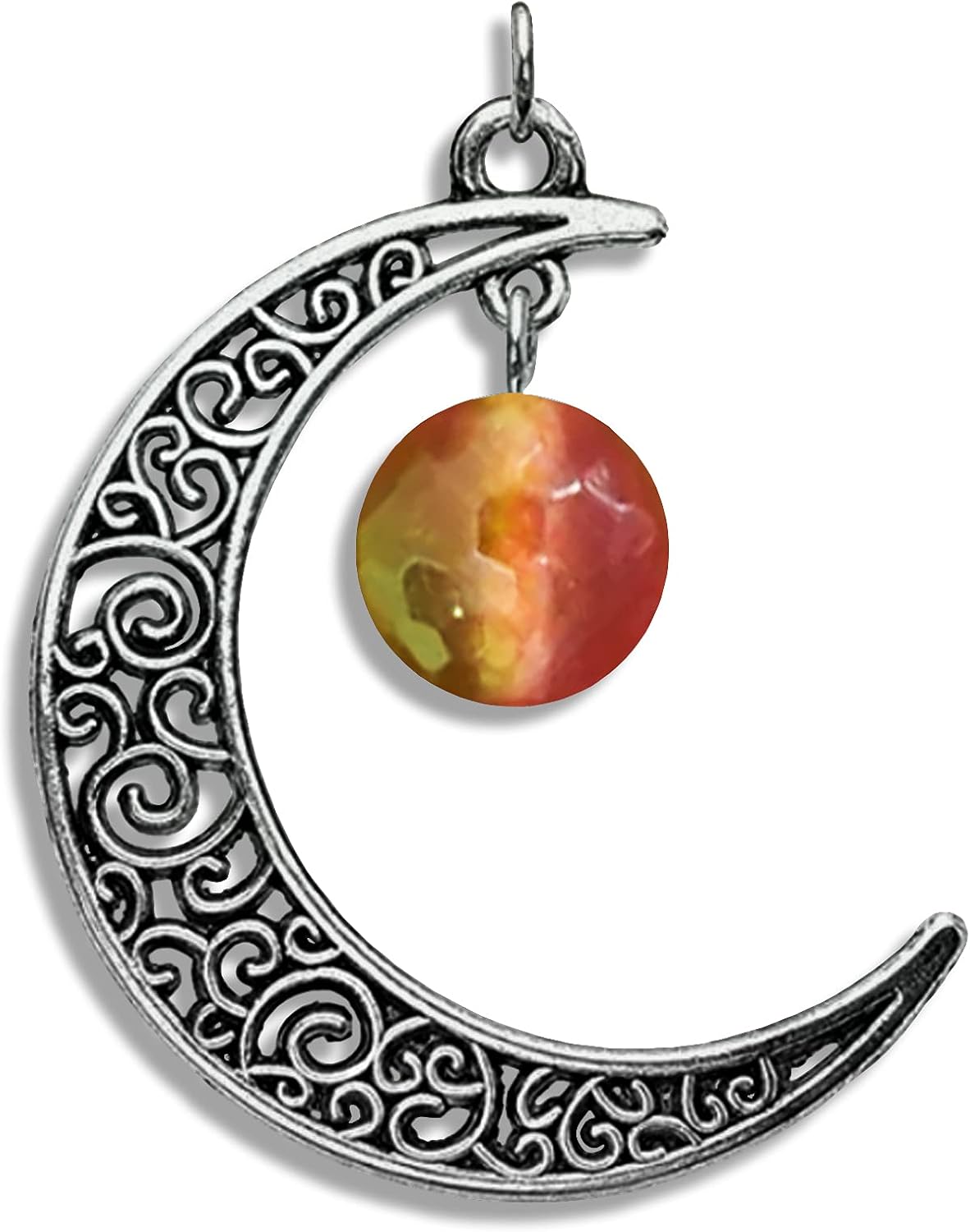 Faceted Watermelon Tourmaline Celtic Moon- in Antique Brass- Bronze- Copper-Silver-Gunmetal,-Enamel Black-Gold-Rose Gold Crescent Moon Gemstone Bead (10MM) Pendant Necklace October Birthstone