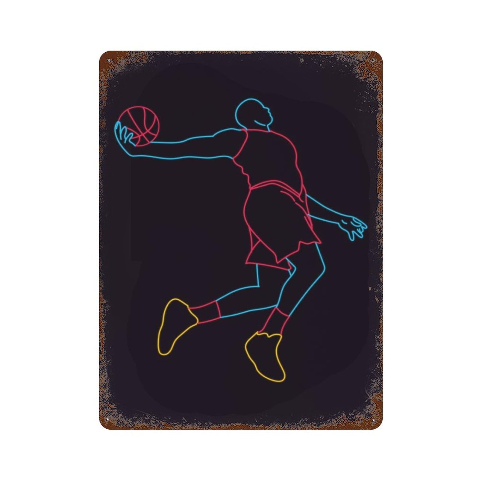 Rusty Metal Tin Sign Basketball Neon Art 15.7"x11.8", Classic Wall Plaque for Cafe, Home Bar And Lounge Decor