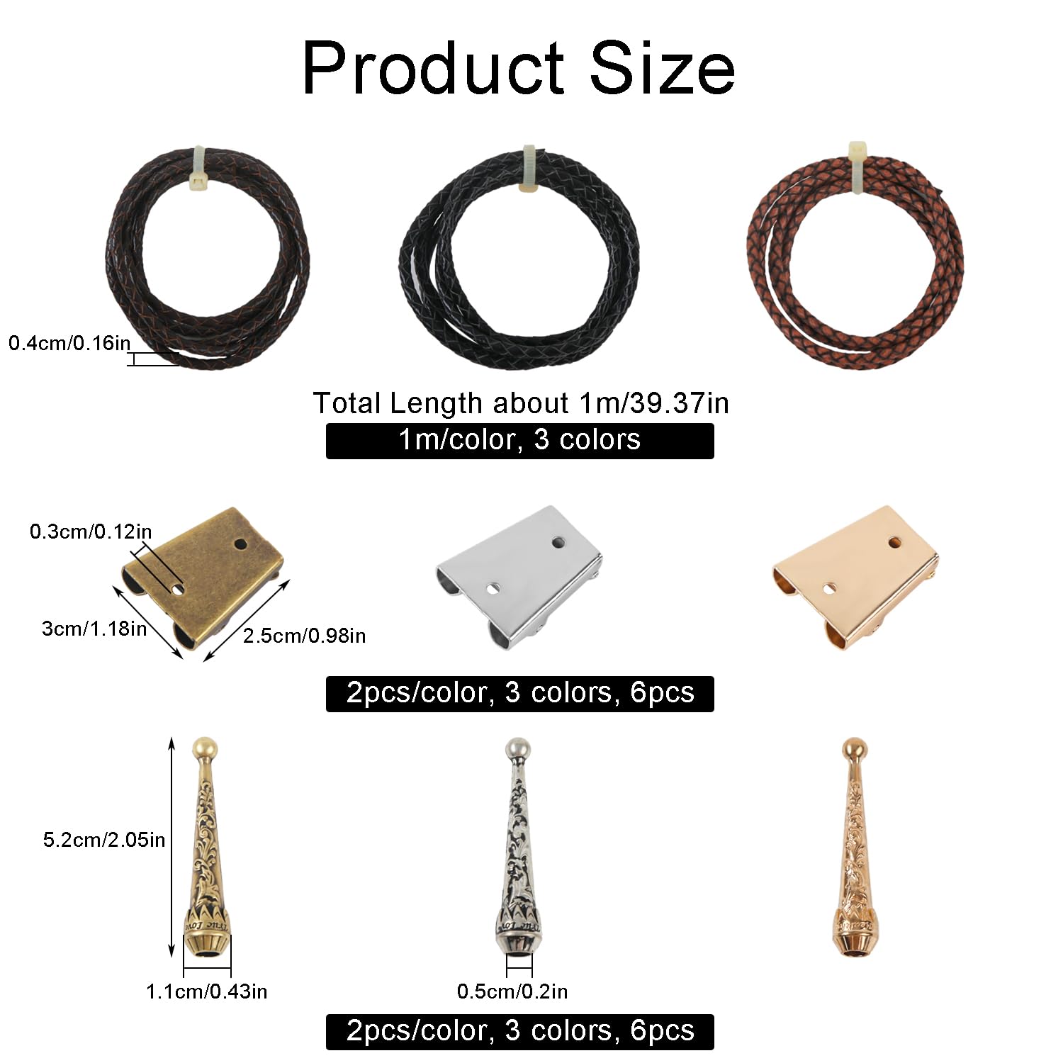 ASUNFO Bolo Tie Making Kit 6 Pcs Iron Bolo Tie Slide Clasps 6 Pcs Alloy Cord End Caps 3 Pcs Leather Cords Strings