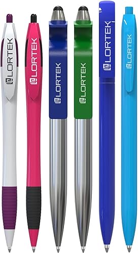 Lortek - Paquete de 6 bolígrafos retráctiles para escribir Punta media, tinta negra para tomar notas, diario, planificadores, escuela, trabajo,