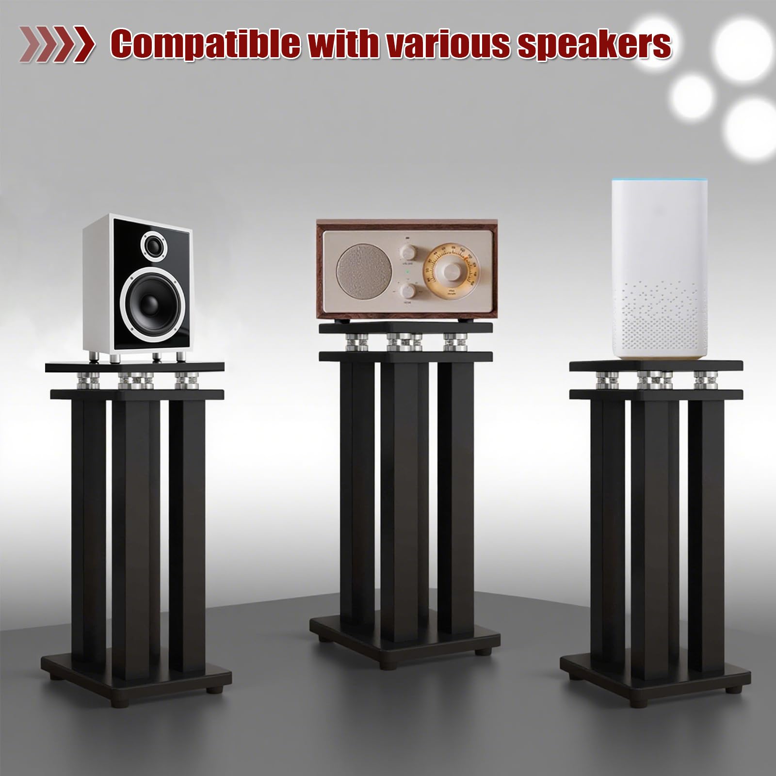 Universal-Lautsprecherständer, strapazierfähig, Bodenständer für Surround-Sound, Schallständer mit vibrationsabsorbierendem MDF-Design, hält 50 kg Audio-Ständer für Heimkino-Studio (Schwarz, 53 cm)