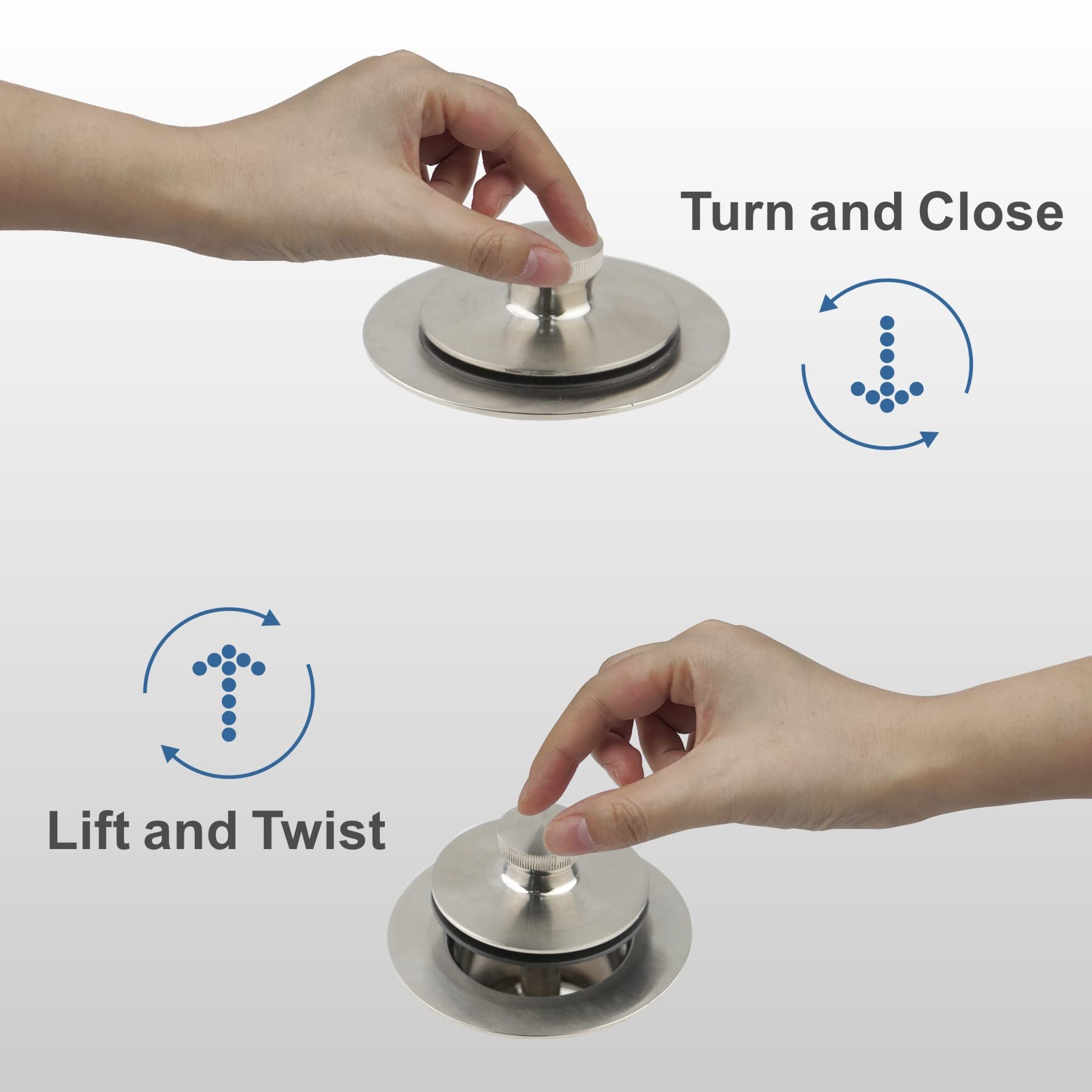 Brushed Nickel Tub Drain Lift &Turn Tub Trim Set with Two-Hole Overflow Faceplate Conversion Kit Assembly, Hidrop Bathtub Drain Replacement Trim Kit and Universal Fine/Coarse Thread