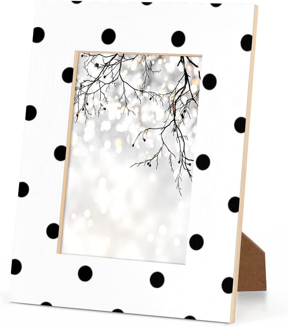 Polka Dot 4x6 Picture Frame Made of Wood, Black Fits 4x6 or 3.5x5 Photo Frames with Shatter Resistant Acrylic for Wall or Tabletop Display