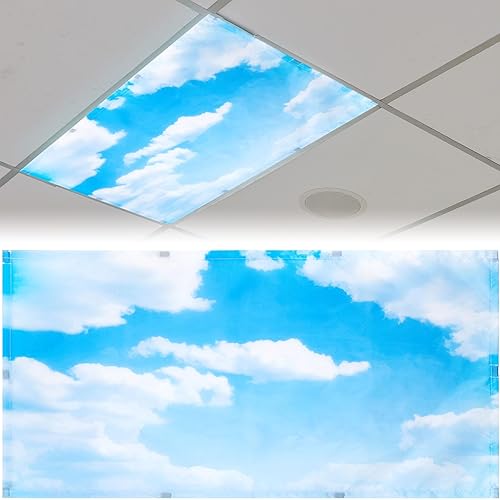 Patelai 4 x 2 Feet Fluorescent Light Covers for Ceiling Lights Magnetic Light Covers with 10 Magnets Fluorescent Light Filters for School Classroom Home Office Drop Ceiling Lamp Decor (Cloud)