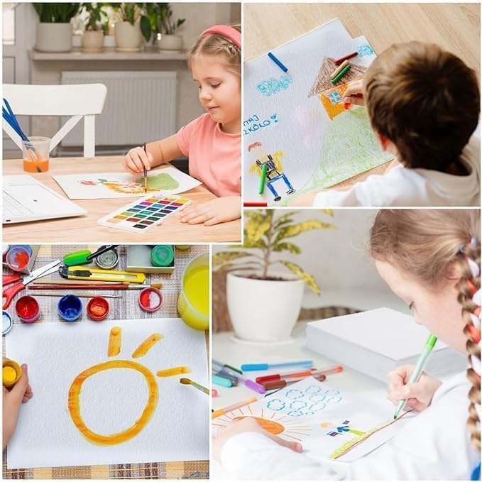 Miniatura 5 de 50 hojas de papel de acuarela de algodón de 140 libras10.58 ozm grueso blanco roto de prensa en frío para niños, papel de dibujo de acuarela para