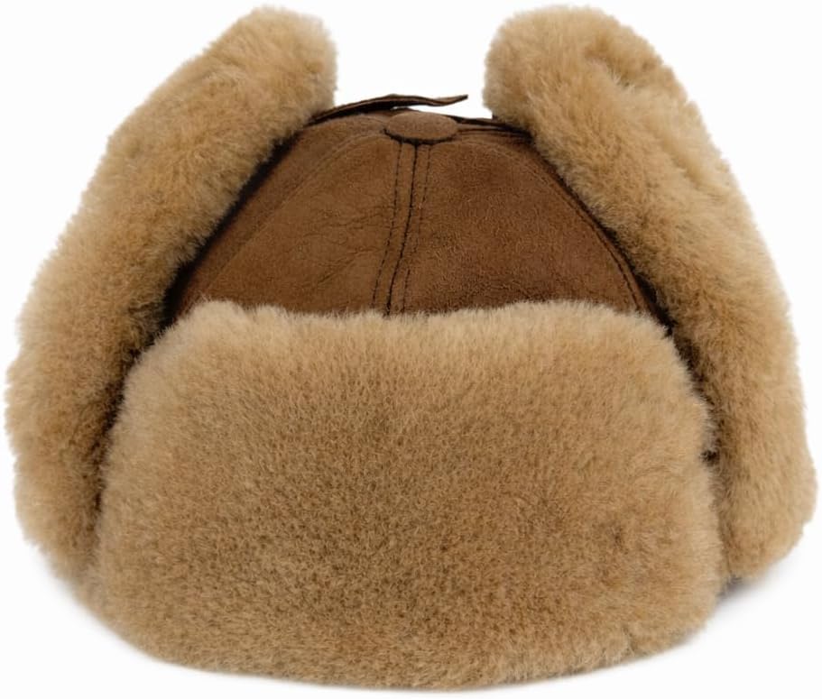 Leather Aviator Russian Ushanka Trapper Shearling Sheepskin Fur Ear Flap Waterproof Winter Hat