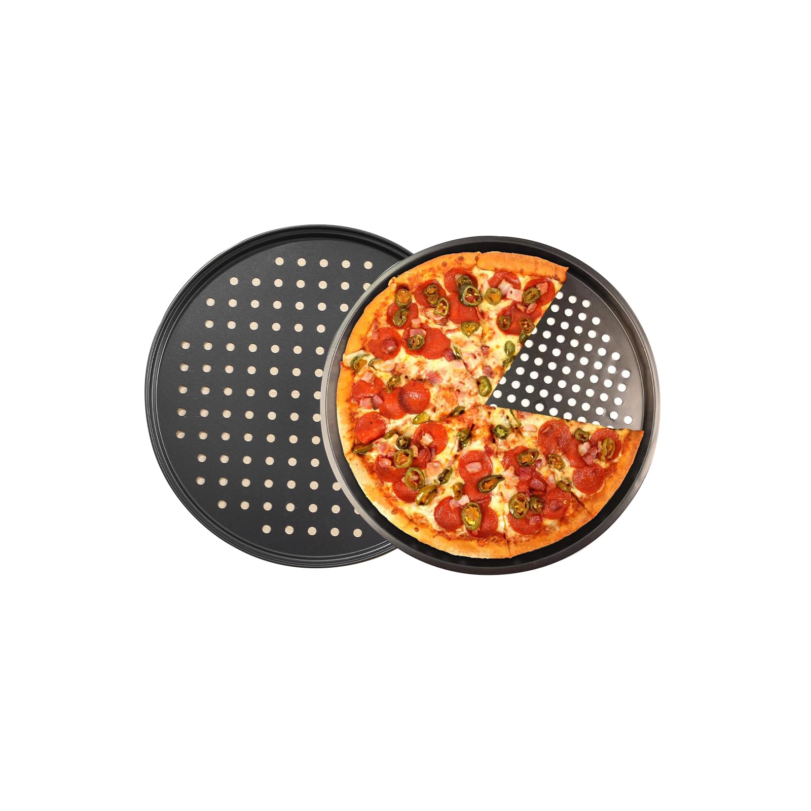 Sydentrey 2Pcs Carbon Steel Pizza Pan With Holes 9inch 12inch non stick pizza pan for Oven Round Perforated Pizza Tray Pizza Bakeware For Home Restaurant Baking (2pcs 12inch)