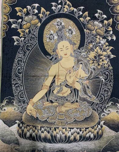 Thangka tibétain brodé en soie | Tenture murale bouddhiste haut de gamme