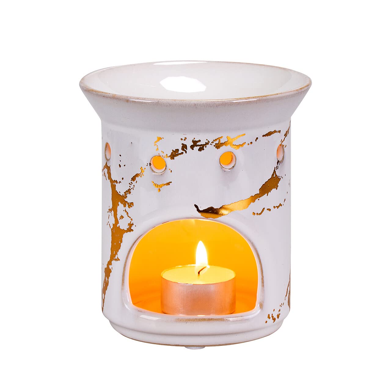 COOSA Hand Made Ceramic Tea Light Holder & Wax Warmer, Aromatherapy Essential Oil Burner, Great Decoration for Home Bedroom Decor(White)