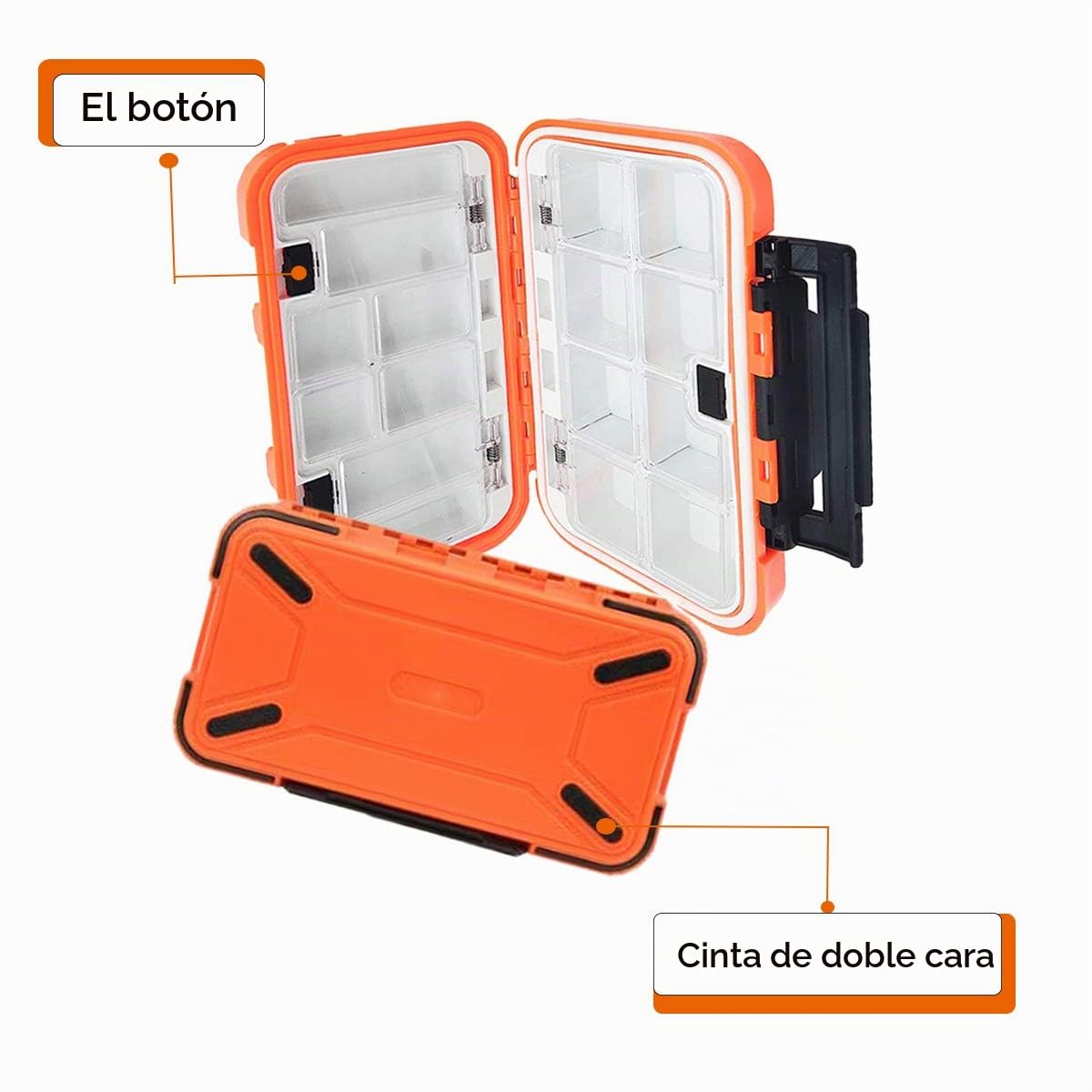 Caja para Aparejos Pesca,RoadLoo Plástico Caja Pesca con Transparente Compartimentos con Divisores Ajustables Fishing Tackle Box para Señuelos de Pesca Nadadores Pequeños Accesorios de Pesca (Naranja)