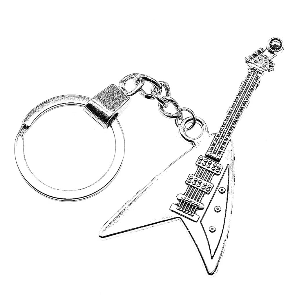 Antyczny kolor 77x32mm gitara elektryczna Charms wisiorki mężczyźni łańcuszek do kluczyka do samochodu uchwyt pierścieniowy brelok