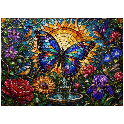 MyPuzzle Stained Glass Butterfly Sun Garden - Premium 300 Piece Jigsaw Puzzle for Adults